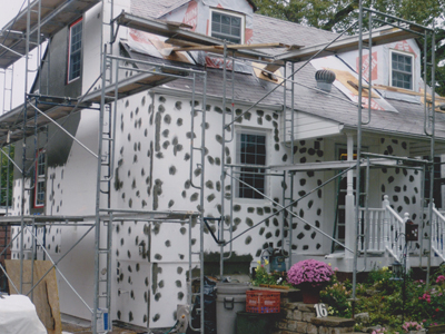 in progress of installing exterior stucco